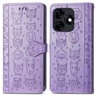 For Tecno Spark 10 Cat and Dog Embossed Leather Phone Case(Purple) - 2