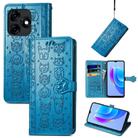 For Tecno Spark 10C Cat and Dog Embossed Leather Phone Case(Blue) - 1