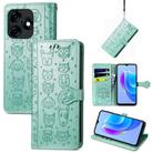 For Tecno Spark 10C Cat and Dog Embossed Leather Phone Case(Green) - 1