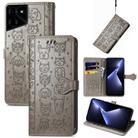For Tecno Pova 5 Pro Cat and Dog Embossed Leather Phone Case(Gray) - 1