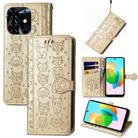 For Tecno Spark 20C / GO 2024 Cat and Dog Embossed Leather Phone Case(Gold) - 1