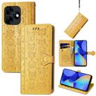 For Tecno Spark 20 Cat and Dog Embossed Leather Phone Case(Yellow) - 1
