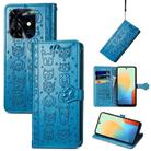 For Tecno Pop 8 4G Cat and Dog Embossed Leather Phone Case(Blue) - 1