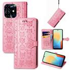For Tecno Pop 8 4G Cat and Dog Embossed Leather Phone Case(Pink) - 1