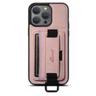For iPhone 14 Pro Suteni H13 Litchi Leather Wrist Strap Wallet Back Phone Case(Pink) - 1