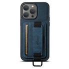 For iPhone 14 Pro Max Suteni H13 Litchi Leather Wrist Strap Wallet Back Phone Case(Blue) - 1