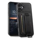 For iPhone 16 Plus Suteni H13 Litchi Leather Wrist Strap Wallet Back Phone Case(Black) - 1