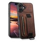 For iPhone 16 Plus Suteni H13 Litchi Leather Wrist Strap Wallet Back Phone Case(Brown) - 1