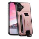 For iPhone 16 Plus Suteni H13 Litchi Leather Wrist Strap Wallet Back Phone Case(Pink) - 1