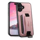 For iPhone 16 Suteni H13 Litchi Leather Wrist Strap Wallet Back Phone Case(Pink) - 1