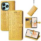 For UMIDIGI A15C Cat and Dog Embossed Leather Phone Case(Yellow) - 1