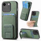For iPhone 7 / 8 / SE 2022 Carbon Fiber Card Bag Fold Stand Phone Case(Green) - 1