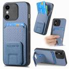 For iPhone X / XS Carbon Fiber Card Bag Fold Stand Phone Case(Blue) - 1