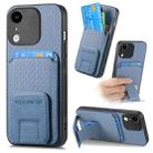 For iPhone XR Carbon Fiber Card Bag Fold Stand Phone Case(Blue) - 1