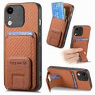 For iPhone XR Carbon Fiber Card Bag Fold Stand Phone Case(Brown) - 1