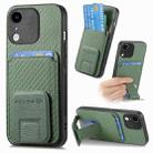 For iPhone XR Carbon Fiber Card Bag Fold Stand Phone Case(Green) - 1