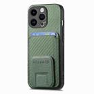 For iPhone XR Carbon Fiber Card Bag Fold Stand Phone Case(Green) - 2