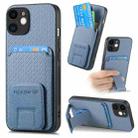 For iPhone 11 Carbon Fiber Card Bag Fold Stand Phone Case(Blue) - 1