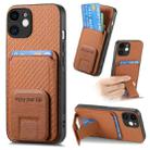 For iPhone 11 Carbon Fiber Card Bag Fold Stand Phone Case(Brown) - 1