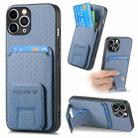 For iPhone 11 Pro Max Carbon Fiber Card Bag Fold Stand Phone Case(Blue) - 1