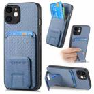 For iPhone 12 Carbon Fiber Card Bag Fold Stand Phone Case(Blue) - 1