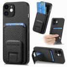 For iPhone 12 Carbon Fiber Card Bag Fold Stand Phone Case(Black) - 1