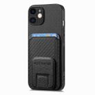 For iPhone 12 Carbon Fiber Card Bag Fold Stand Phone Case(Black) - 2