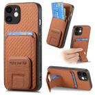 For iPhone 12 Carbon Fiber Card Bag Fold Stand Phone Case(Brown) - 1