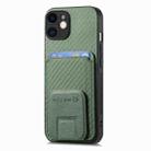 For iPhone 12 Carbon Fiber Card Bag Fold Stand Phone Case(Green) - 2