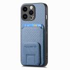 For iPhone 12 Pro Max Carbon Fiber Card Bag Fold Stand Phone Case(Blue) - 2