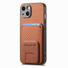 For iPhone 13 Carbon Fiber Card Bag Fold Stand Phone Case(Brown) - 2