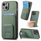 For iPhone 13 Carbon Fiber Card Bag Fold Stand Phone Case(Green) - 1