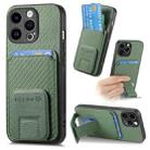 For iPhone 13 Pro Carbon Fiber Card Bag Fold Stand Phone Case(Green) - 1