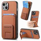 For iPhone 14 Carbon Fiber Card Bag Fold Stand Phone Case(Brown) - 1