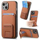 For iPhone 14 Plus Carbon Fiber Card Bag Fold Stand Phone Case(Brown) - 1