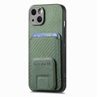 For iPhone 14 Plus Carbon Fiber Card Bag Fold Stand Phone Case(Green) - 2