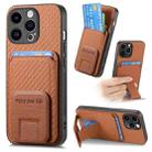 For iPhone 14 Pro Max Carbon Fiber Card Bag Fold Stand Phone Case(Brown) - 1