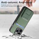 For iPhone 14 Pro Max Carbon Fiber Card Bag Fold Stand Phone Case(Green) - 3