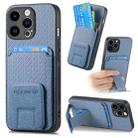 For iPhone 15 Pro Carbon Fiber Card Bag Fold Stand Phone Case(Blue) - 1