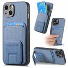 For iPhone 15 Plus Carbon Fiber Card Bag Fold Stand Phone Case(Blue) - 1