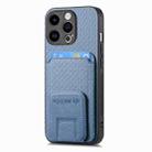 For iPhone 15 Pro Max Carbon Fiber Card Bag Fold Stand Phone Case(Blue) - 2