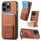 For iPhone 15 Pro Max Carbon Fiber Card Bag Fold Stand Phone Case(Brown) - 1