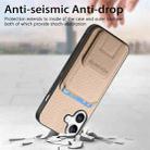 For iPhone 16 Plus Carbon Fiber Card Bag Fold Stand Phone Case(Khaki) - 2