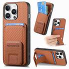 For iPhone 16 Pro Max Carbon Fiber Card Bag Fold Stand Phone Case(Brown) - 1