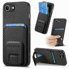 For iPhone 16e Carbon Fiber Card Bag Fold Stand Phone Case(Black) - 1