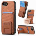 For iPhone 16e Carbon Fiber Card Bag Fold Stand Phone Case(Brown) - 1