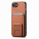 For iPhone 16e Carbon Fiber Card Bag Fold Stand Phone Case(Brown) - 2