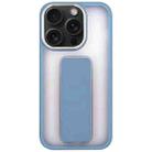 For iPhone 15 Pro Skin-Feel Plating Wrist Strap Stand Phone Case(Blue) - 1