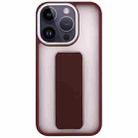 For iPhone 14 Pro Skin-Feel Plating Wrist Strap Stand Phone Case(Coffee) - 1