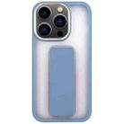 For iPhone 13 Pro Max Skin-Feel Plating Wrist Strap Stand Phone Case(Blue) - 1